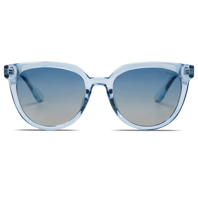 SOJOS Trendy Cat Eye Round Polarized Sunglasses for Women Fashion UV Protection Sunnies Sunglasses SJ2175, Light Blue Frame/Top Blue Bottom Brown Lens - Image 1