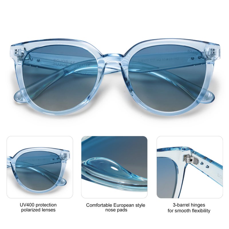 SOJOS Trendy Cat Eye Round Polarized Sunglasses for Women Fashion UV Protection Sunnies Sunglasses SJ2175, Light Blue Frame/Top Blue Bottom Brown Lens - Image 4