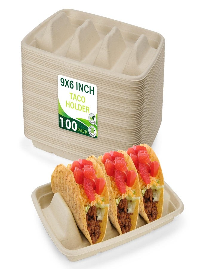 BIRCHIO 100 Pack Heavy Duty Disposable Fiesta Taco Holders, Taco Plates with 3 Dividers Serving for Party, Taco Stand for Taco Tuesday, Perfect for Taco Bar Supplies - Image 1