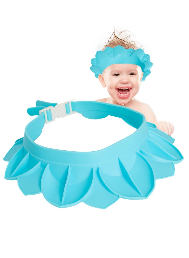 SYOSI Baby Shower Cap Adjustable Silicone Shampoo Bath Cap Protection Cap Safe Shampoo Shower Hat Waterproof Bathing Hat Infants Soft Shampoo Hat for Infants Toddlers Kids Children  Clip Blue  - Image 1