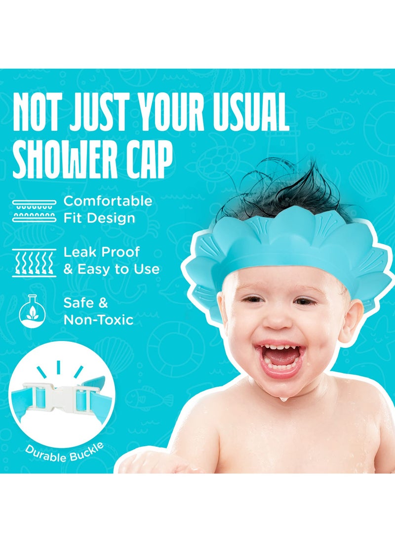 SYOSI Baby Shower Cap Adjustable Silicone Shampoo Bath Cap Protection Cap Safe Shampoo Shower Hat Waterproof Bathing Hat Infants Soft Shampoo Hat for Infants Toddlers Kids Children  Clip Blue  - Image 5
