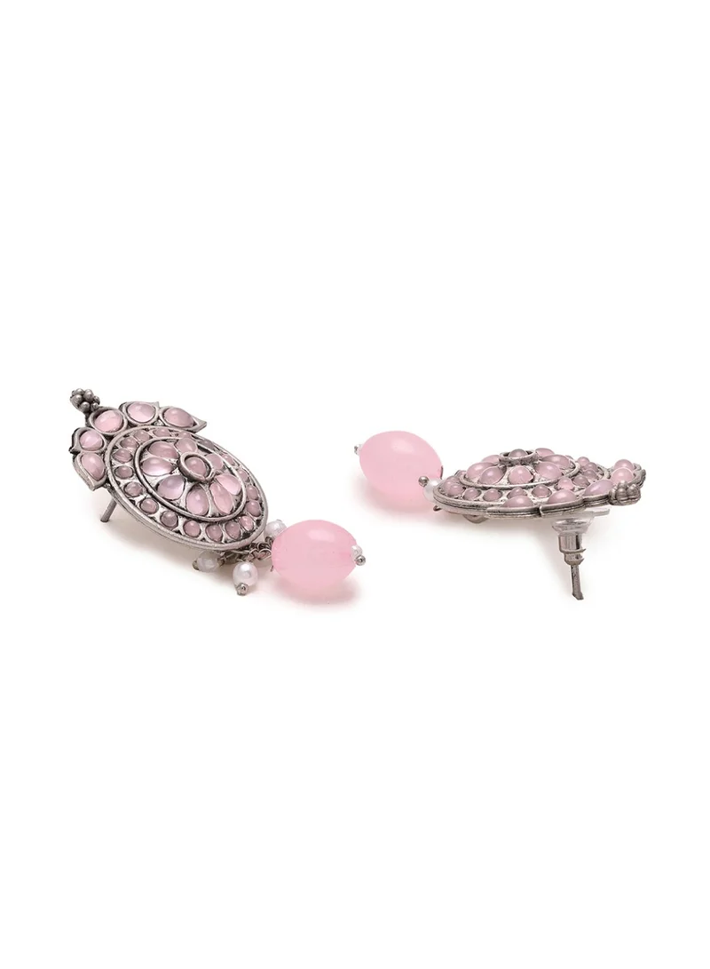 Priyaasi Oxidised Artificial Beads Studded Drop Earrings