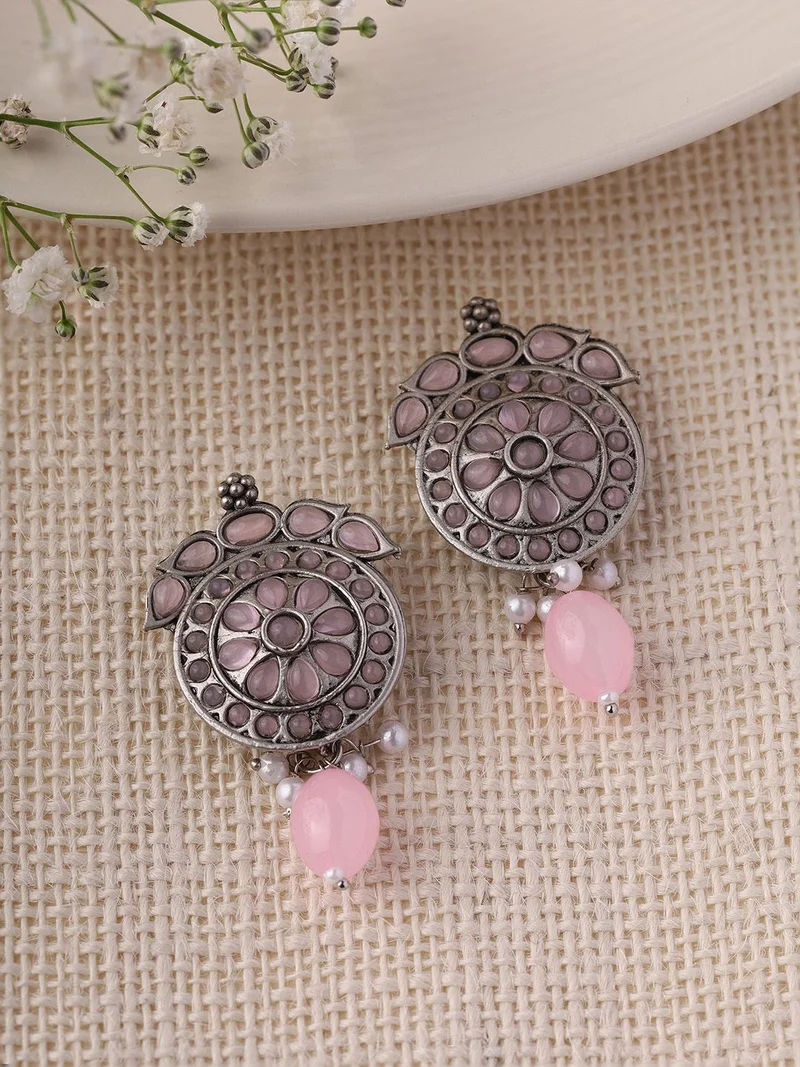 Priyaasi Oxidised Artificial Beads Studded Drop Earrings