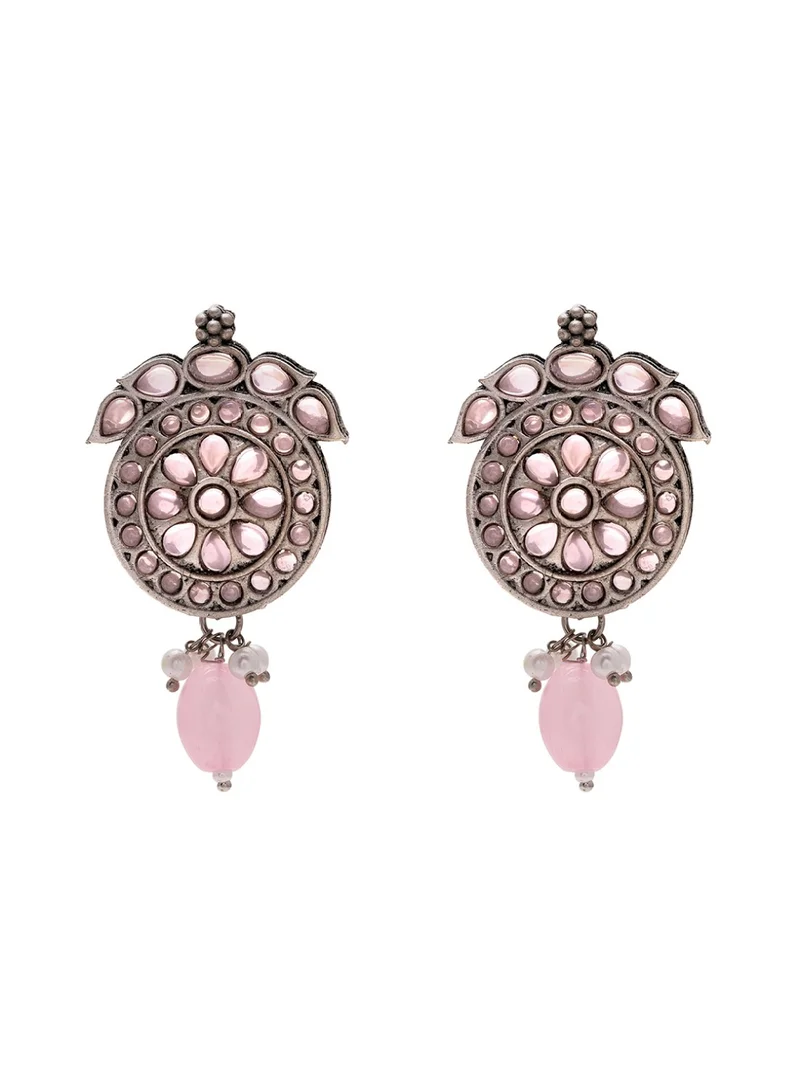 Priyaasi Oxidised Artificial Beads Studded Drop Earrings