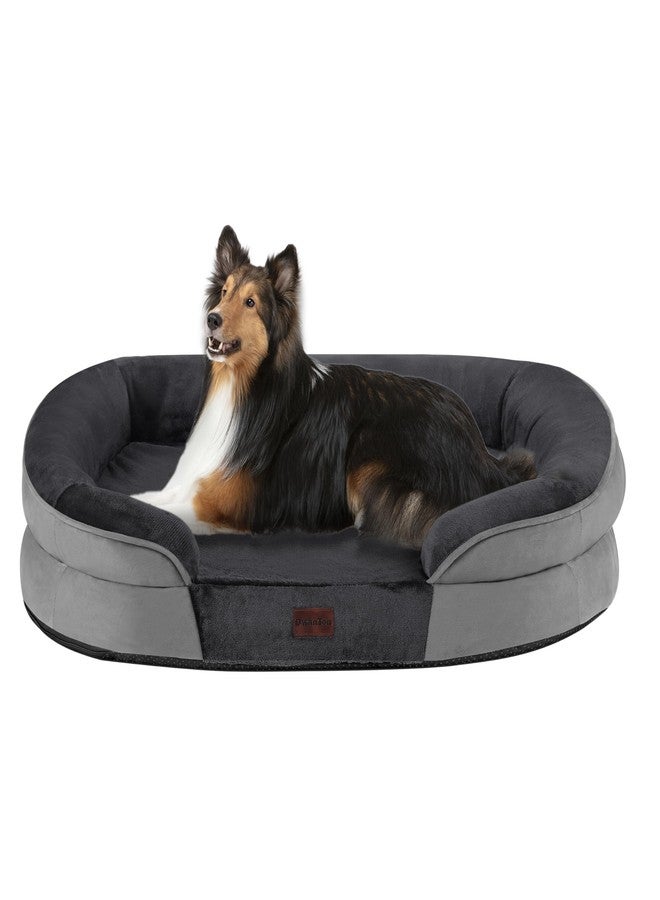 Dwanton Orthopedic Dog Bed for Large Dogs with Gel Memory Foam, Waterproof Dog Sofa, Washable Pet Bed with Four Sided Bolster Cushion, Removable Cover & Non-Slip Bottom, 38", Dark Grey - Image 1