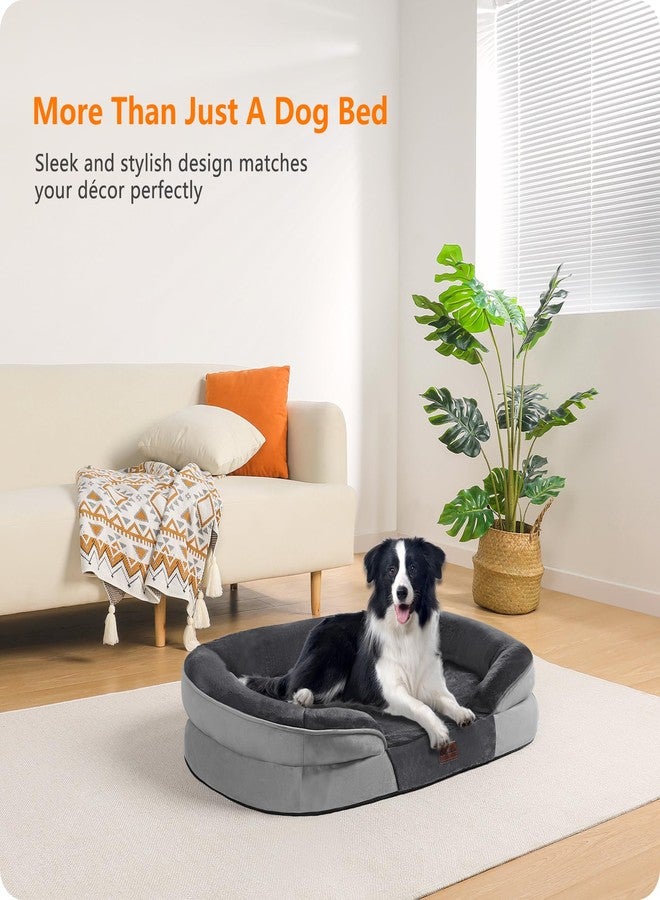Dwanton Orthopedic Dog Bed for Large Dogs with Gel Memory Foam, Waterproof Dog Sofa, Washable Pet Bed with Four Sided Bolster Cushion, Removable Cover & Non-Slip Bottom, 38", Dark Grey - Image 2