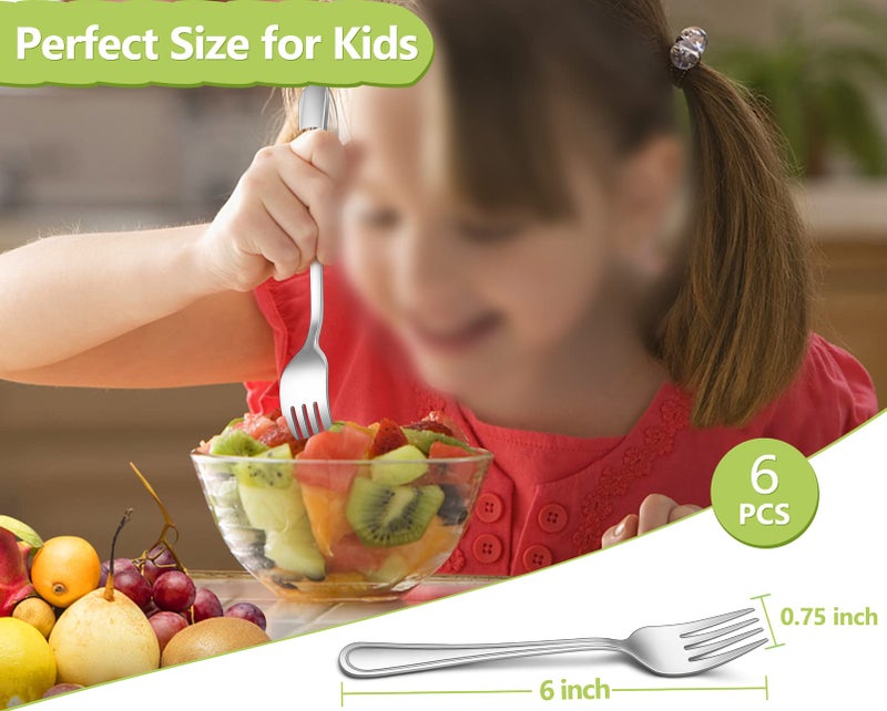 Teamfar Toddler Forks  6 Pcs Stainless Steel Kids Utensil Small Fork For Child Self Feeding  With Line Patterned Edge  Non Toxic & Healthy  Mirror Surface & Dishwasher Safe  Easy To Grip - Image 2