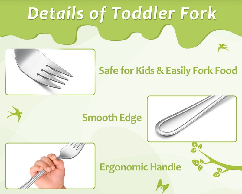 Teamfar Toddler Forks  6 Pcs Stainless Steel Kids Utensil Small Fork For Child Self Feeding  With Line Patterned Edge  Non Toxic & Healthy  Mirror Surface & Dishwasher Safe  Easy To Grip - Image 3