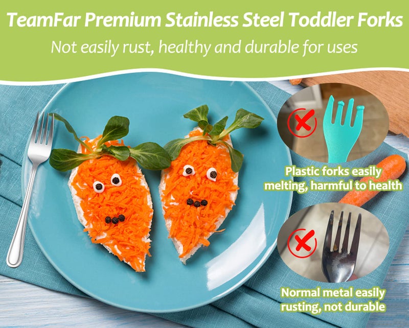 Teamfar Toddler Forks  6 Pcs Stainless Steel Kids Utensil Small Fork For Child Self Feeding  With Line Patterned Edge  Non Toxic & Healthy  Mirror Surface & Dishwasher Safe  Easy To Grip - Image 5