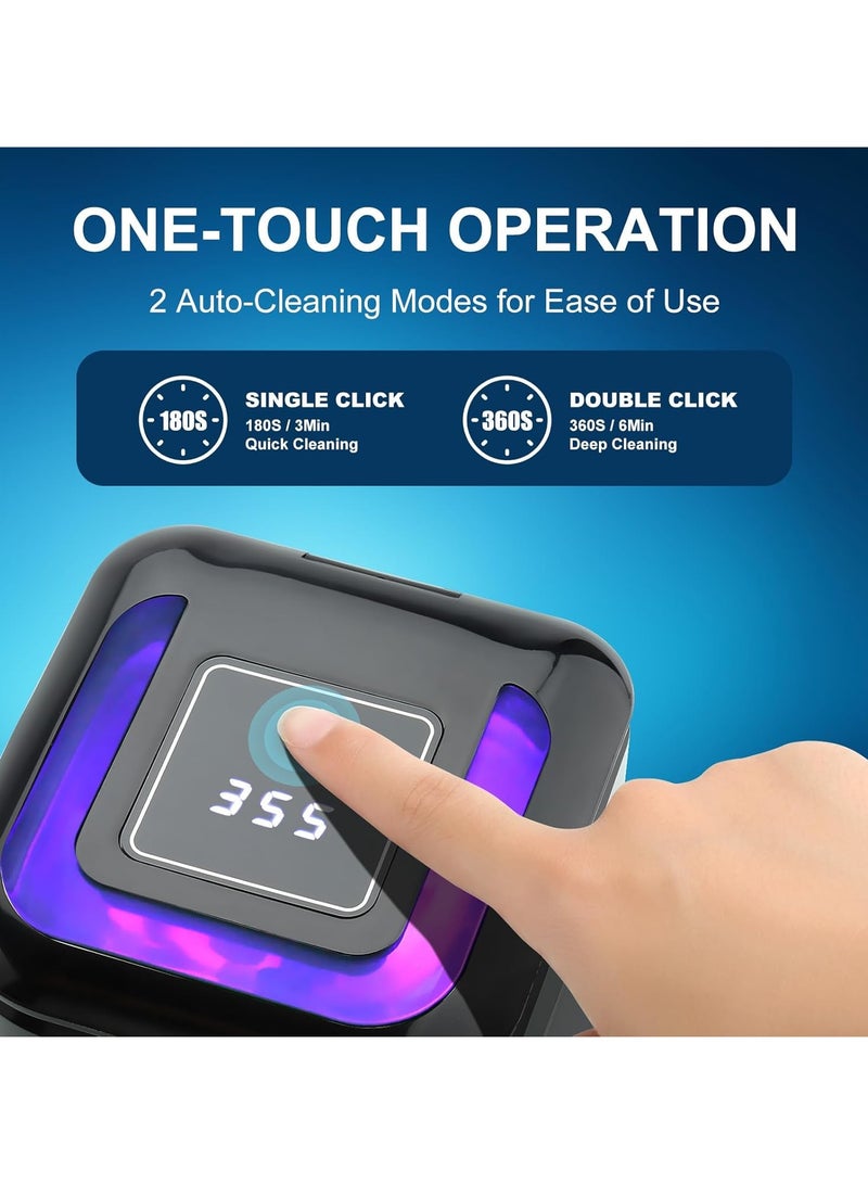 AROAQ Ultrasonic Retainer Cleaner Machine for Denture Portable Dental Cleaning Pod for Aligner Mouth Guard Braces Sonic Denture Cleaner for All Dental Appliances 180ML/42kHz Ultrasonic Jewelry Cleaner - Image 3