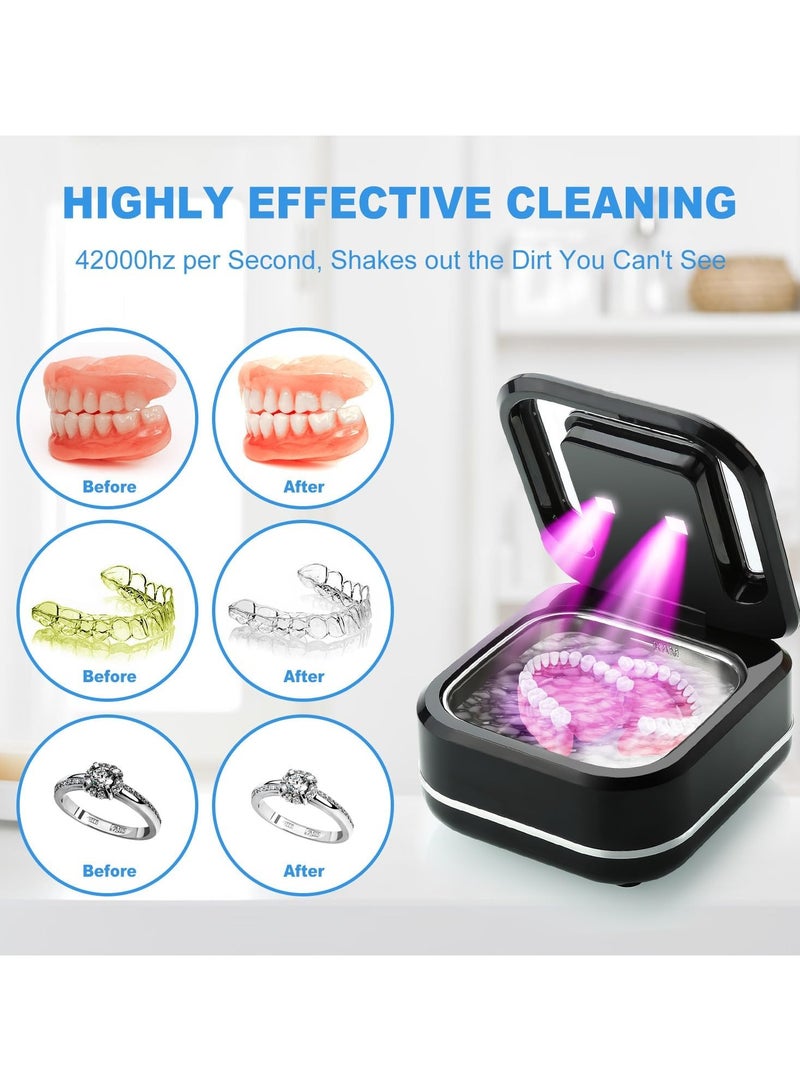 AROAQ Ultrasonic Retainer Cleaner Machine for Denture Portable Dental Cleaning Pod for Aligner Mouth Guard Braces Sonic Denture Cleaner for All Dental Appliances 180ML/42kHz Ultrasonic Jewelry Cleaner - Image 4