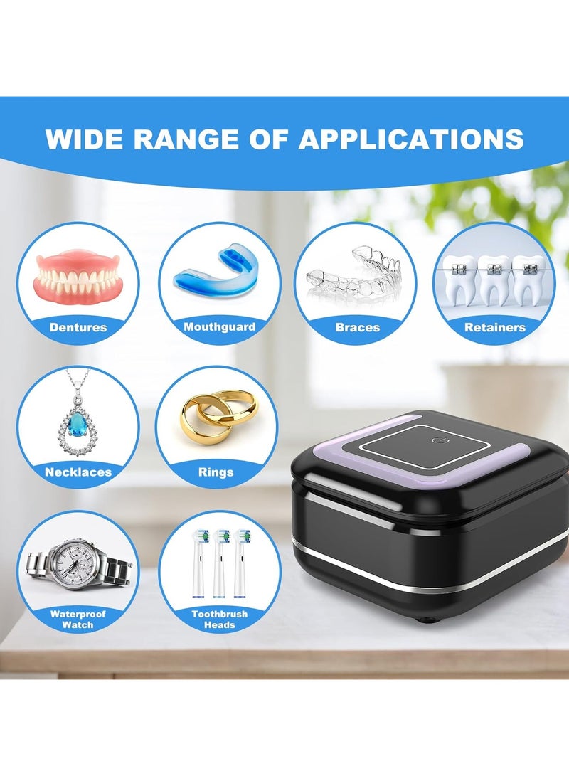 AROAQ Ultrasonic Retainer Cleaner Machine for Denture Portable Dental Cleaning Pod for Aligner Mouth Guard Braces Sonic Denture Cleaner for All Dental Appliances 180ML/42kHz Ultrasonic Jewelry Cleaner - Image 5