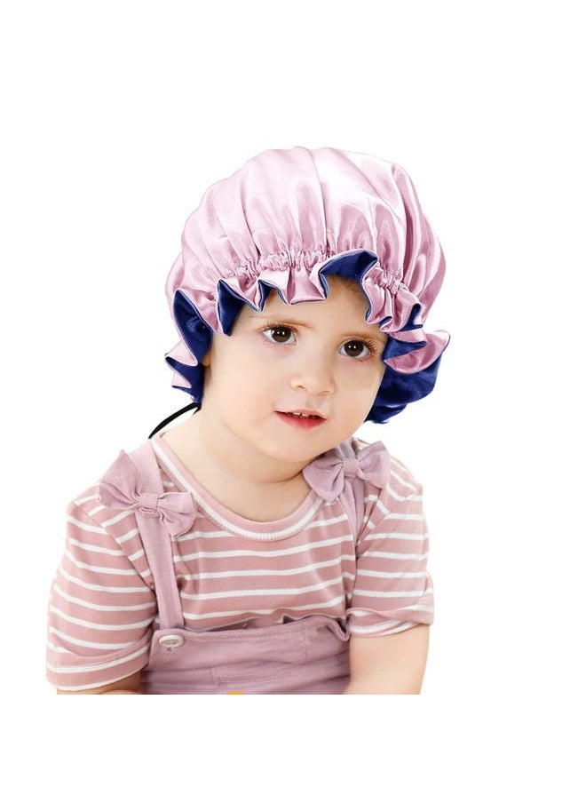 greatremy - Baby Bonnet Satin Sleep Cap,Reversible Kids Satin Hair Bonnet with Adjustable Drawstring for Baby Girl Boy/Infant/Toddler/Child Curly Natural Hair Sleeping Under 3 Years Old (Pink/Blue) - Image 1