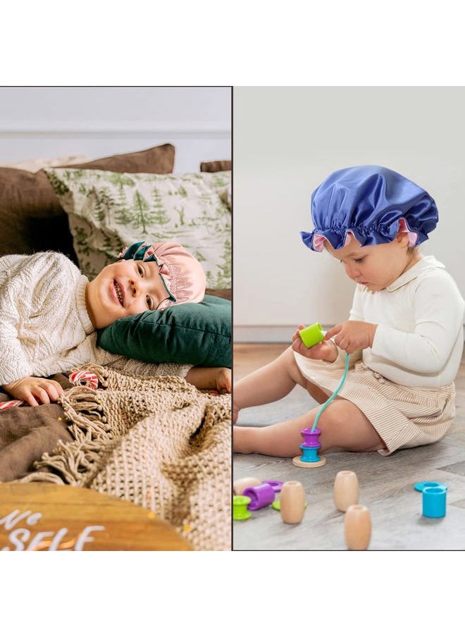 greatremy - Baby Bonnet Satin Sleep Cap,Reversible Kids Satin Hair Bonnet with Adjustable Drawstring for Baby Girl Boy/Infant/Toddler/Child Curly Natural Hair Sleeping Under 3 Years Old (Pink/Blue) - Image 1