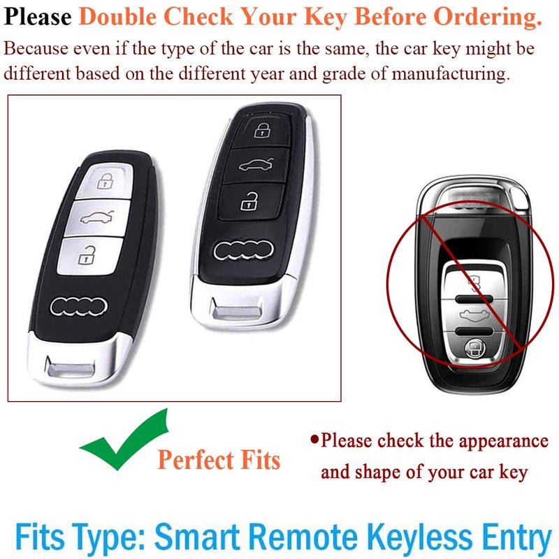 SANRILY 1Pcs Keyless Brown Key Fob Cover for Audi A6 A7 A8 2020 2021 E-tron Q8 Q7 Metal Leather Key Protector Case Shell with Keychain - Image 2