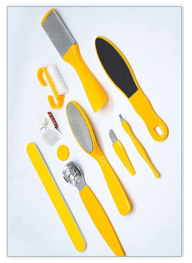 10 Piece Professional Pedicure Foot Care Tool Set, Foot Rasp Dead Skin Remover Pedicure Kit (Yellow) - Image 3