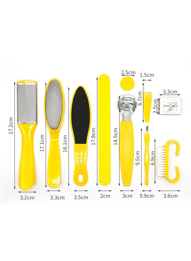 10 Piece Professional Pedicure Foot Care Tool Set, Foot Rasp Dead Skin Remover Pedicure Kit (Yellow) - Image 4