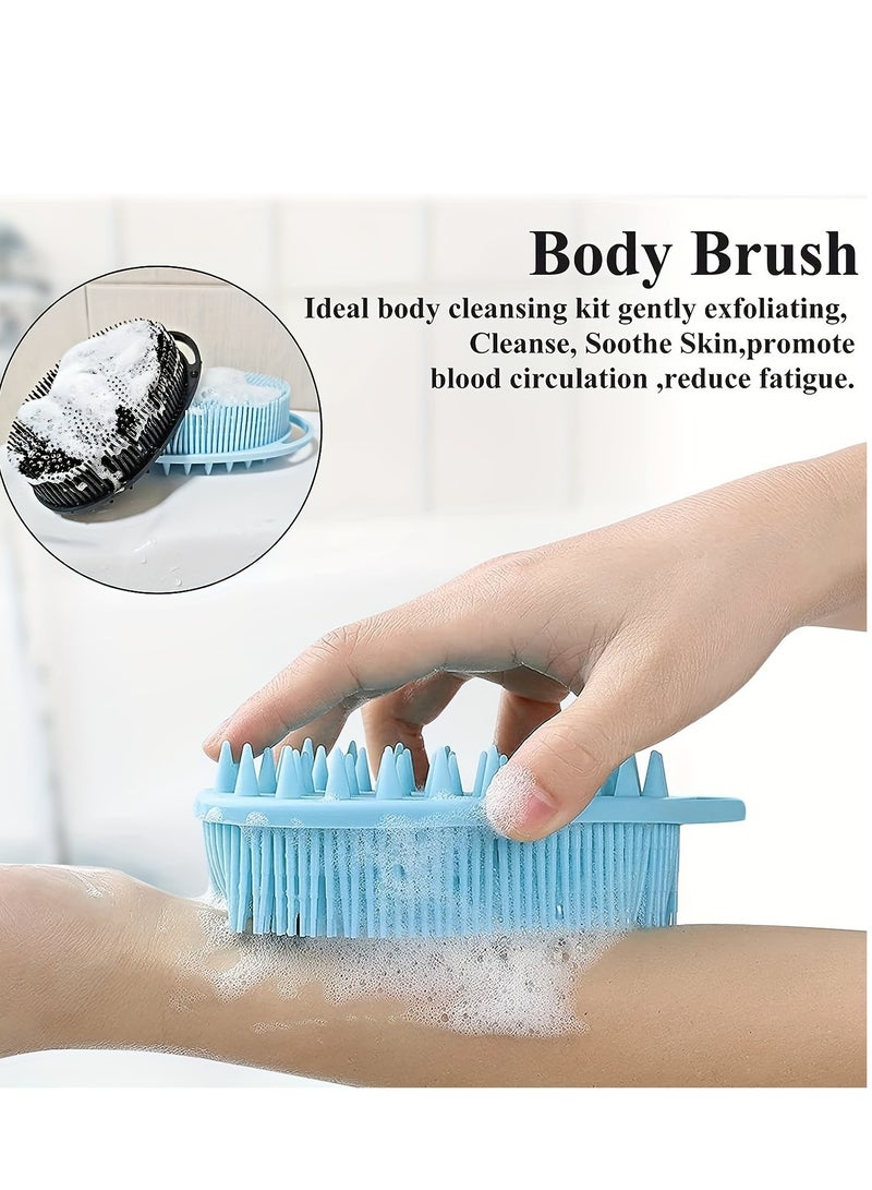 2 Pcs Silicone Body Scrubber, Loofah Exfoliating Body Scrubber, Silicone Loofah Shower Body Scrubber 2 Pack, 2 in 1 Body Exfoliator Scrubber With Handle Body Scrub Bath Scrubber Scalp Massager Shampoo Brush  - Image 4