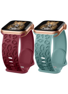 IKANFI 2Pack Leopard Engraved Bands Compatible with Apple Watch Band 41mm 40mm 38mm Women, Silicone Cheetah Sport Strap for iWatch Series SE 10 9 8 7 6 5 4 3 2 1,Ultra-WRCS38  - Image 1