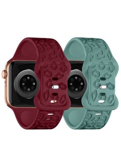 IKANFI 2Pack Leopard Engraved Bands Compatible with Apple Watch Band 41mm 40mm 38mm Women, Silicone Cheetah Sport Strap for iWatch Series SE 10 9 8 7 6 5 4 3 2 1,Ultra-WRCS38  - Image 2