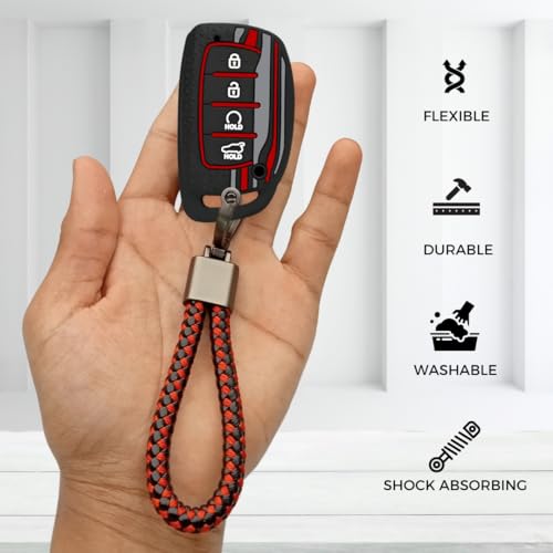 KEYCEPT غطاء مفتاح سيليكوني ثلاثي النجوم لهيونداي ألكازار، كريتا، EV 2021 N لاين مفتاح ذكي بأربعة أزرار مع سلسلة مفاتيح. (النوع 6، أسود) - Image 5