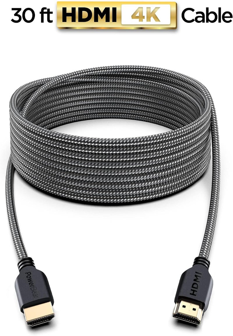 PowerBear 4K HDMI Cable 30 ft | High Speed, Braided Nylon & Gold Connectors, 4K @ 60Hz, Ultra HD, 2K, 1080P, ARC & CL3 Rated | for Laptop, Monitor, PS5, PS4, Xbox One, Fire TV, Apple TV & More - Image 2