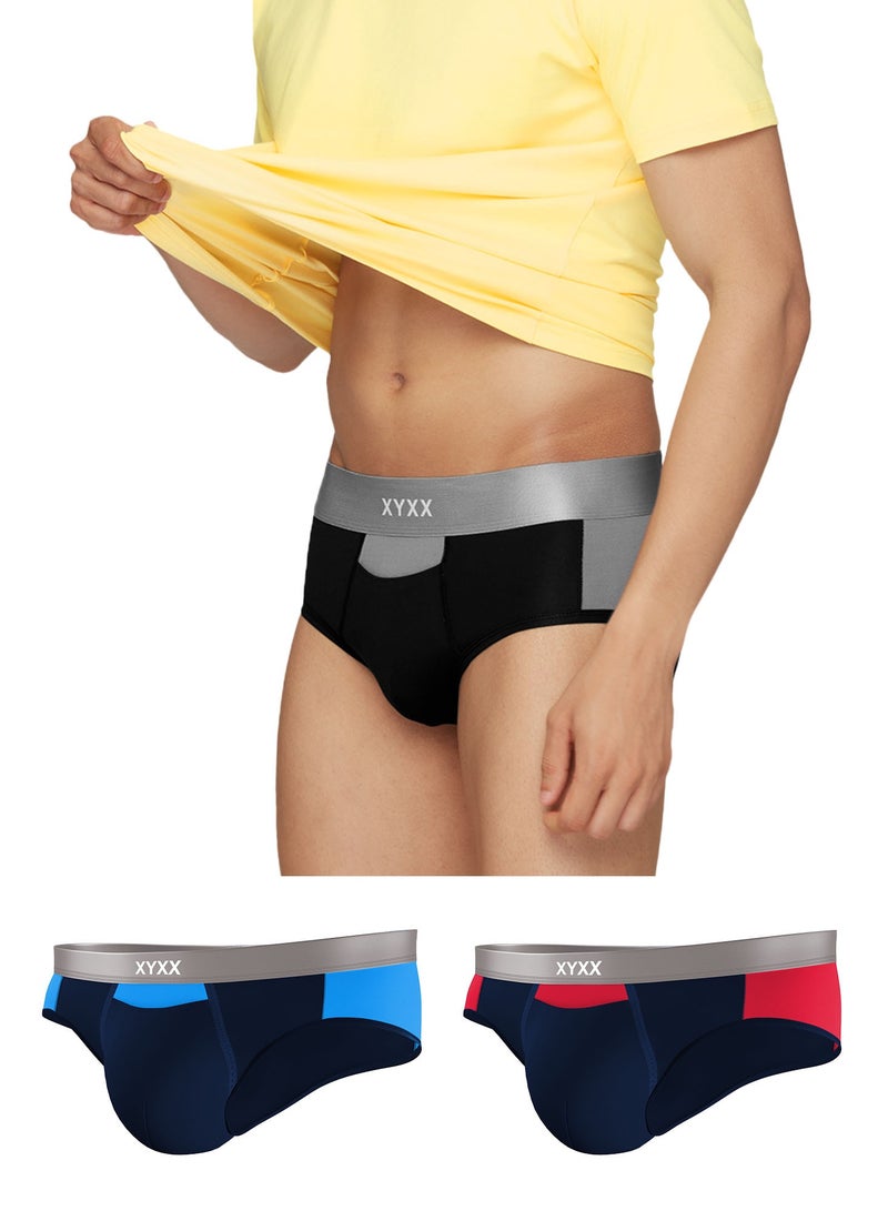 XYXX Pack of 3 Illuminati Intellisoft Micro Modal Color Blocked Solid Men Brief  - Image 1