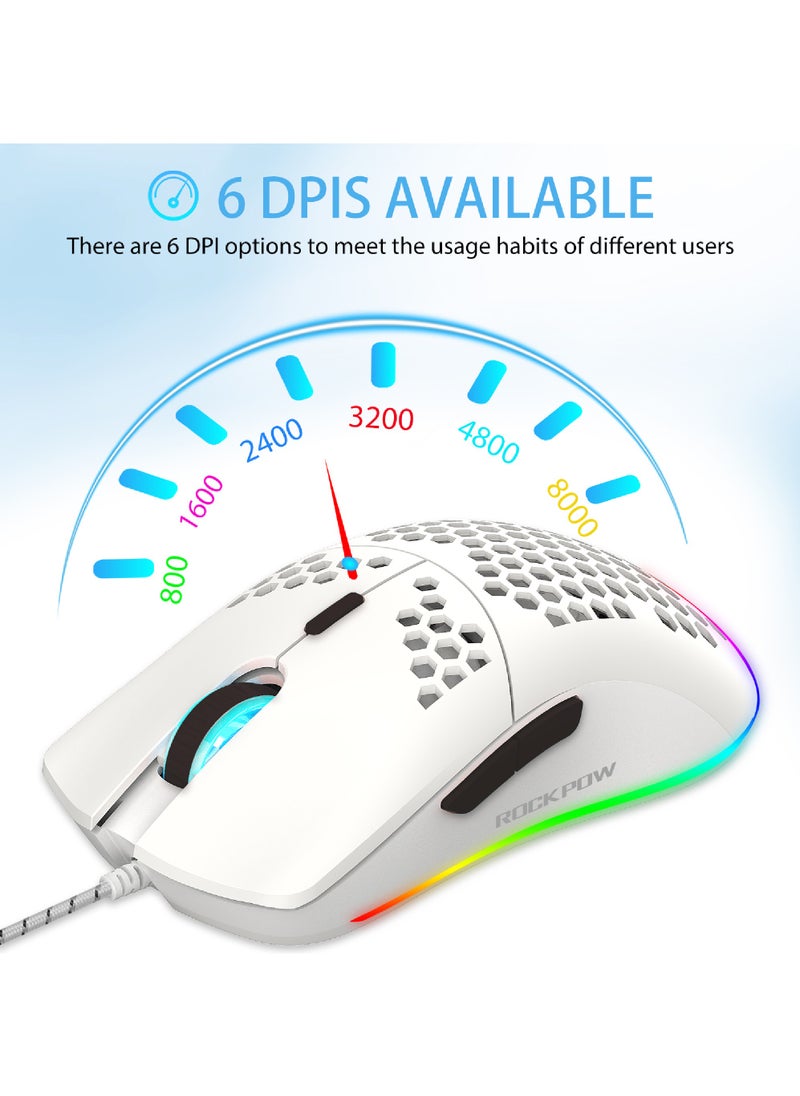 Rock Pow 60% Wired Gaming Keyboard Mouse Combo,RGB Gaming Mice Ergonomic Ultralight 8000DPI Optical Sensor,68 Keys RGB Backlit Gaming Keyboard,Ultra-Compact Mini Waterproof Keyboard for PC Computer Gamer.  - Image 2