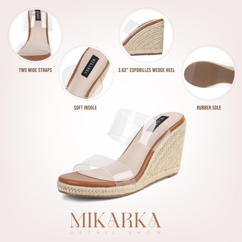 mikarka Slip On Wedge Sandals for Women Open Toe Espadrilles Platform Slides Dressy High Heel Beach Summer Sandal Comfortable Wedges Shoe Mules Clear US Size 8 - Image 5
