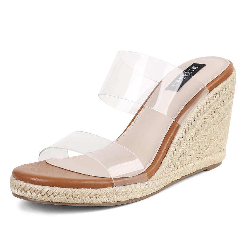 mikarka Slip On Wedge Sandals for Women Open Toe Espadrilles Platform Slides Dressy High Heel Beach Summer Sandal Comfortable Wedges Shoe Mules Clear US Size 8 - Image 1