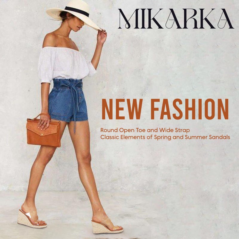 mikarka Slip On Wedge Sandals for Women Open Toe Espadrilles Platform Slides Dressy High Heel Beach Summer Sandal Comfortable Wedges Shoe Mules Clear US Size 8 - Image 4