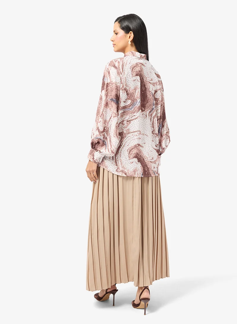 خزانة Printed Top & Pleated Skirt Set