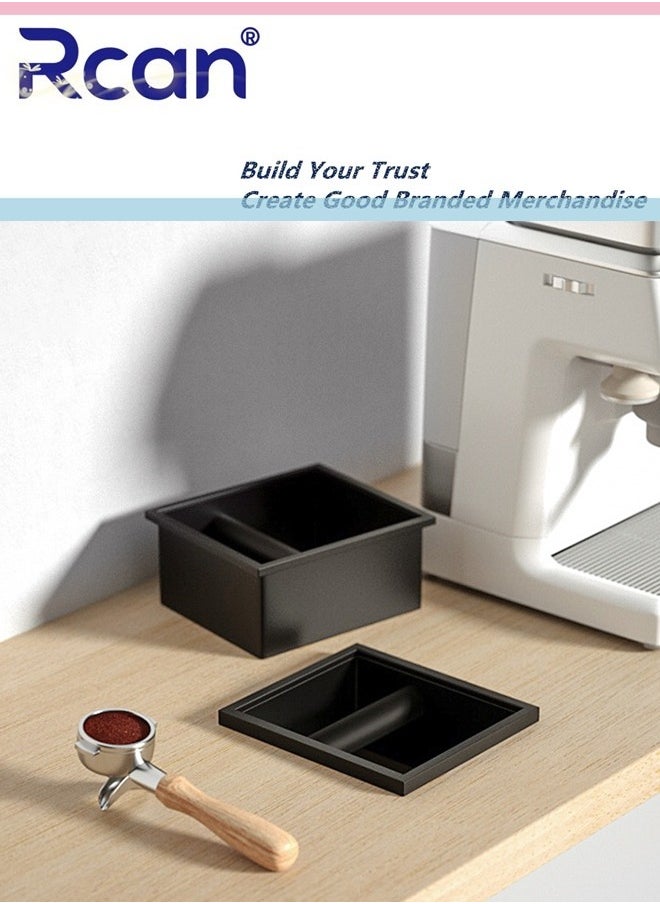Coffee Knock Box, Black Espresso Knock Box Chute, Coffee Ground Container with Removable Knock Bar, Bottomless Stainless Steel Espresso Machine Accessories for Easy Waste Disposal