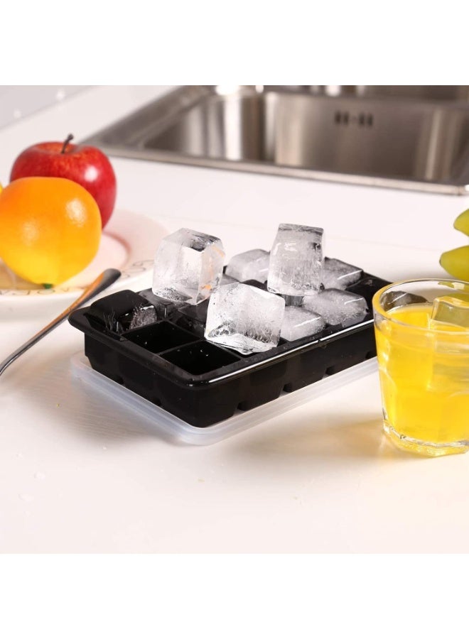 صينية مكعبات ثلج بغطاء 2 عبوة، قوالب مكعبات ثلج سيليكون، قوالب مكعبات ثلج سهلة التحرير 15 مكعب ثلج مربع لكل صينية، مرنة خالية من مادة BPA قابلة لإعادة الاستخدام وقابلة للتكديس للمجمد، شوكولاتة، طعام الأطفال، عصائر، أسود - Image 5