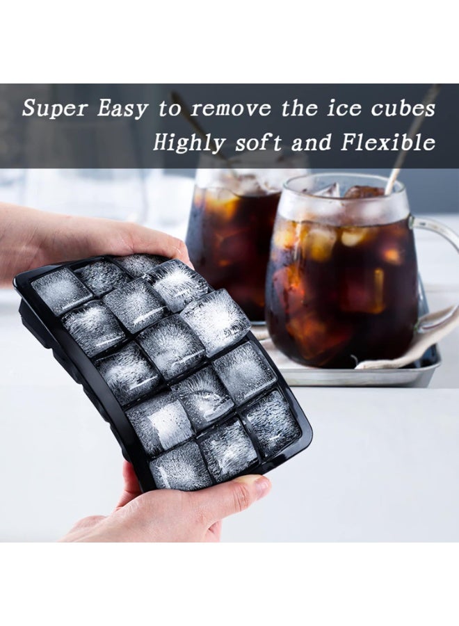 صينية مكعبات ثلج بغطاء 2 عبوة، قوالب مكعبات ثلج سيليكون، قوالب مكعبات ثلج سهلة التحرير 15 مكعب ثلج مربع لكل صينية، مرنة خالية من مادة BPA قابلة لإعادة الاستخدام وقابلة للتكديس للمجمد، شوكولاتة، طعام الأطفال، عصائر، أسود - Image 3
