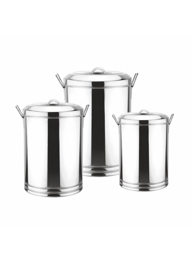 Prabha Stainless Steel Kunda Pawali Set - 3-Piece (14", 16" 18") Storage Solution for Cereals | Ideal for Home & Kitchen Organization - Image 1