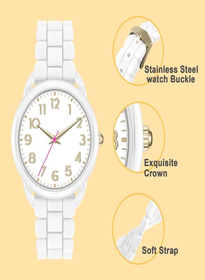 Asan Ge Women's Water Resistant Watch, Stylish Silicone Strap for Women's Wrists 5IN-7IN, 36MM Dial with Arabic Numerals Easy to Read, White - Image 2