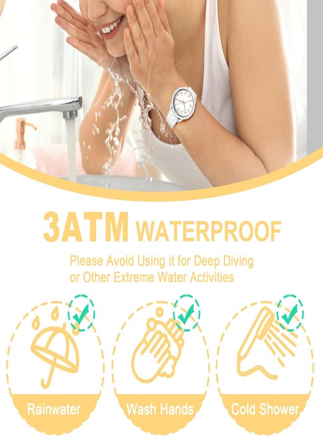 Asan Ge Women's Water Resistant Watch, Stylish Silicone Strap for Women's Wrists 5IN-7IN, 36MM Dial with Arabic Numerals Easy to Read, White - Image 5