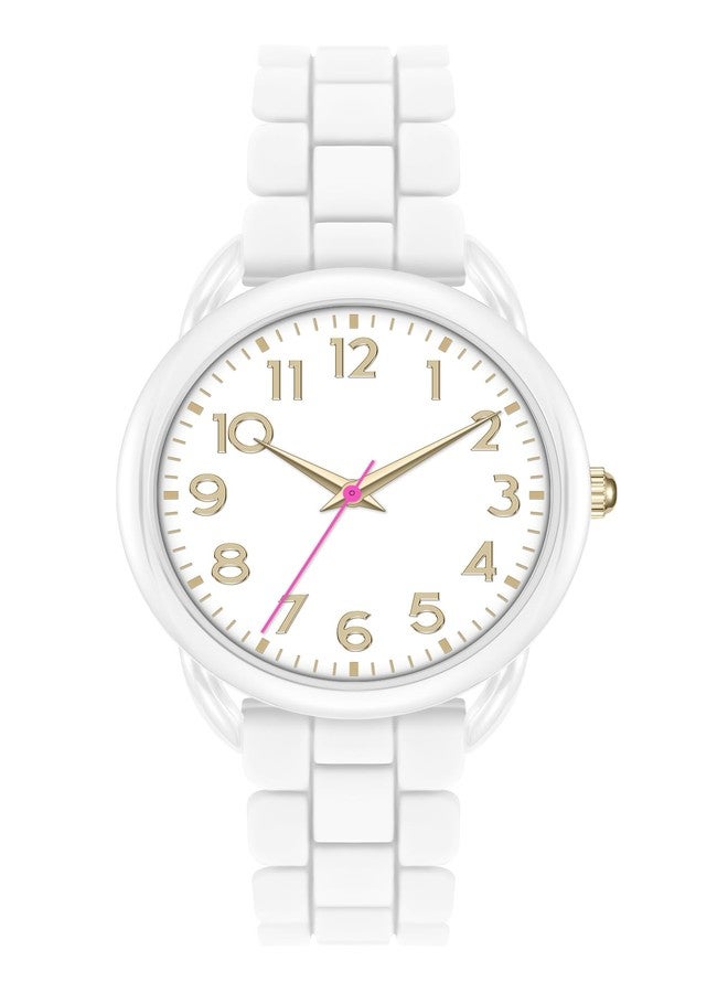 Asan Ge Women's Water Resistant Watch, Stylish Silicone Strap for Women's Wrists 5IN-7IN, 36MM Dial with Arabic Numerals Easy to Read, White - Image 1