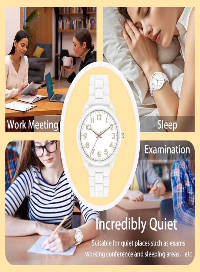 Asan Ge Women's Water Resistant Watch, Stylish Silicone Strap for Women's Wrists 5IN-7IN, 36MM Dial with Arabic Numerals Easy to Read, White - Image 3