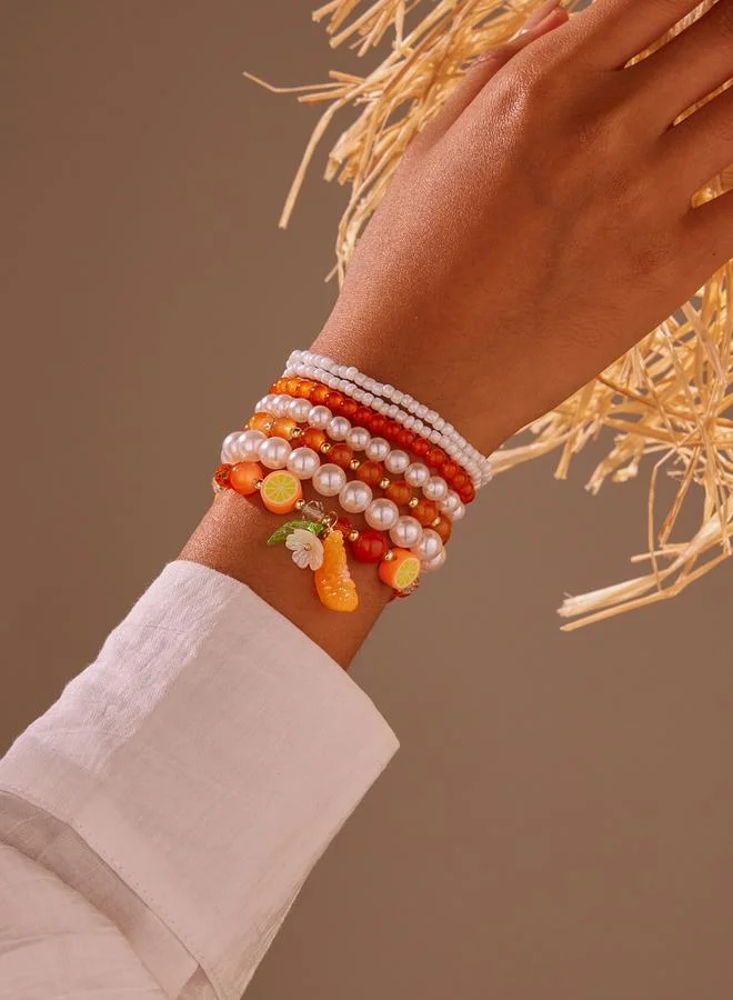تايك تو Pack of 7 - Multi-Color Orange Charms Beaded Bracelets