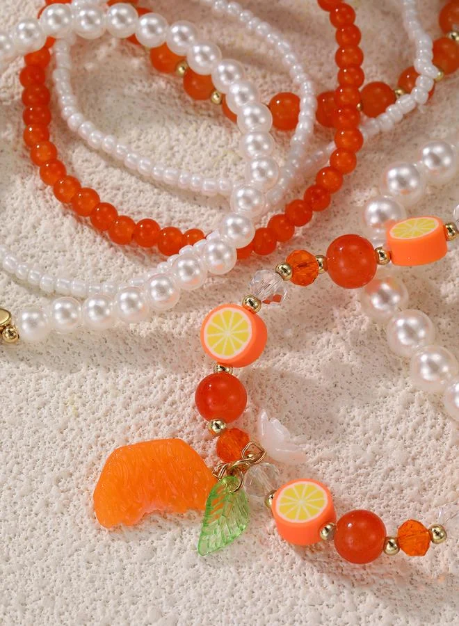 Take Two  Pack of 7 - Multi-Color Orange Charms Beaded Bracelets for Women | Best Price UAE