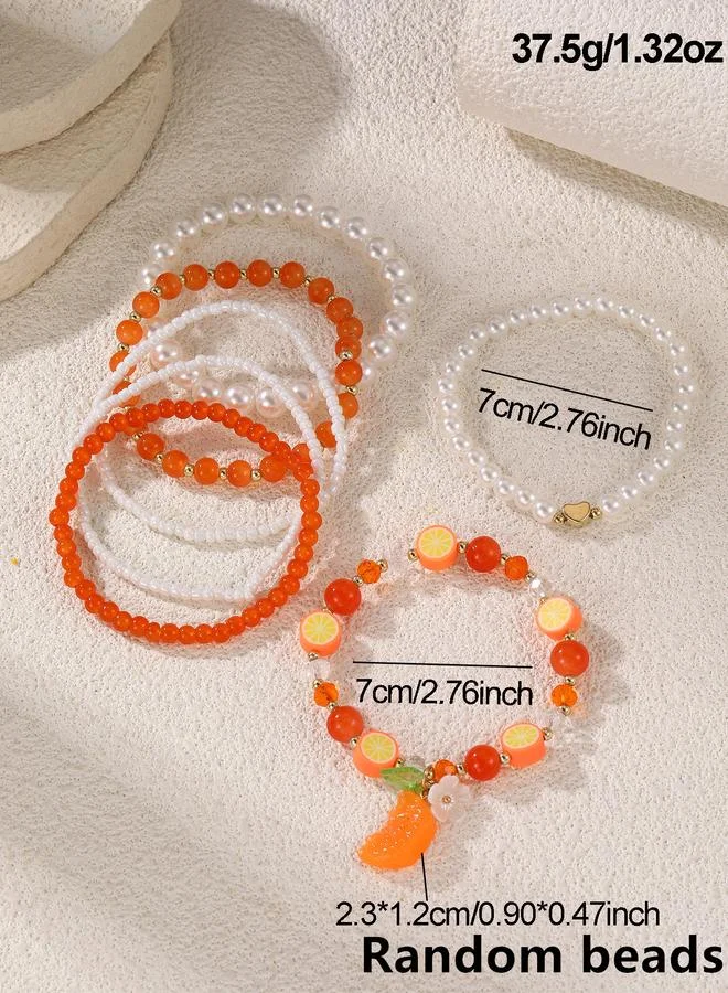 Take Two  Pack of 7 - Multi-Color Orange Charms Beaded Bracelets for Women | Best Price UAE