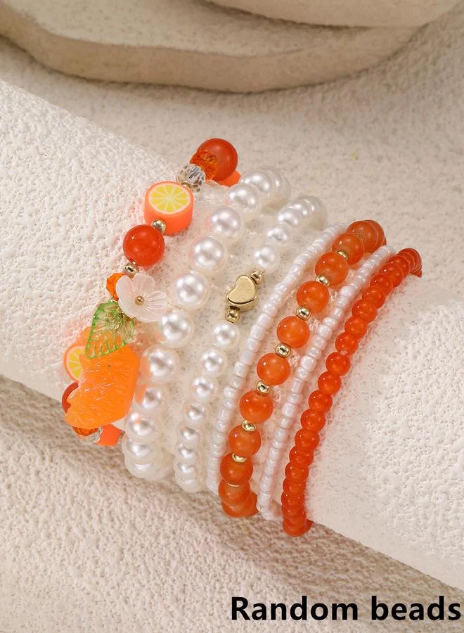 تايك تو Pack of 7 - Multi-Color Orange Charms Beaded Bracelets