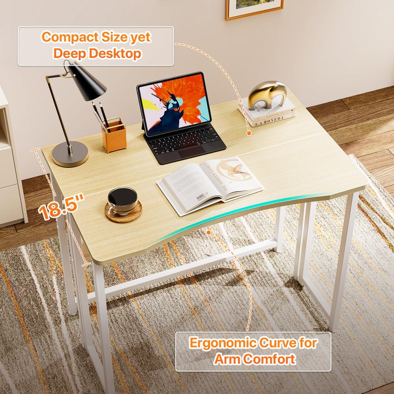 Huuger Folding Desk with Storage Shelf, 31.5 Inch Foldable Computer Table for Small Spaces, Space Saving Sofa Table for Couch, Writing Work Office Computer Desk, Easy to Fold, Oak - Image 4