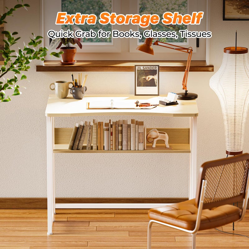 Huuger Folding Desk with Storage Shelf, 31.5 Inch Foldable Computer Table for Small Spaces, Space Saving Sofa Table for Couch, Writing Work Office Computer Desk, Easy to Fold, Oak - Image 5