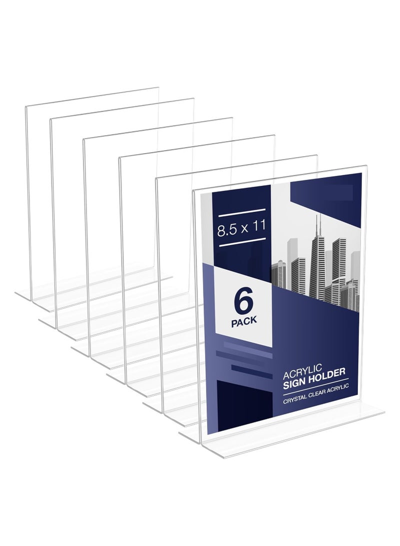 Slasa SLASA Acrylic Sign Holder 8.5 x 11 – 6 Pack T-Shaped Table Top Display Stand, Double-Sided Bottom Load Clear Plastic Frame for Portrait Menus, Ads, Photos, Classrooms, and Store Promotions - Image 1
