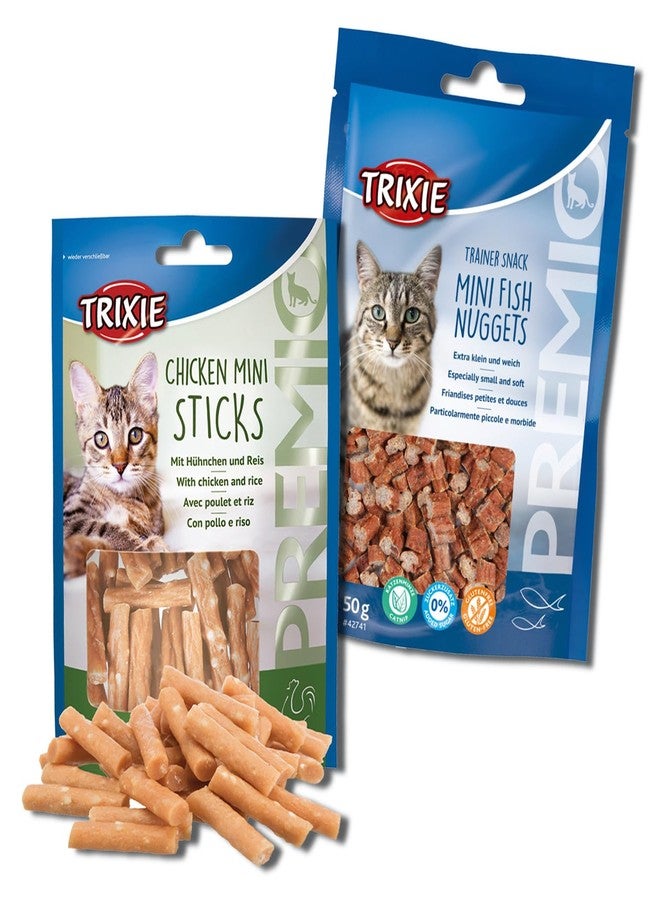 تريكسي مجموعة تريكسي لتغذية القطط، تتضمن أعواد دجاج بريميو الصغيرة وقطع سمك بريميو الصغيرة، وهي مكافآت غنية بالعناصر الغذائية للقطط، مناسبة لجميع السلالات - (عبوة من قطعتين) - Image 1