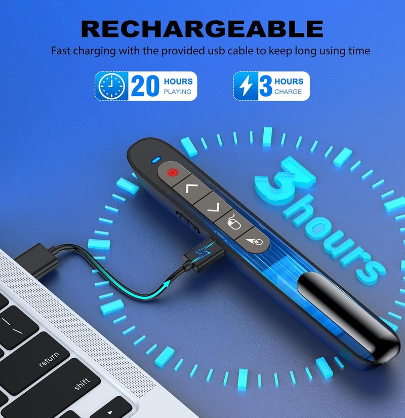 HEYLACOOLX Air Mouse Clicker for Presentation Rechargeable,Presenter Clicker Remote for Classroom Teacher, RF 2.4GHz USB Wireless Presentation PPT Clicker Slide Advancer for Mac, Windows, Laptop, Keynote - Image 2