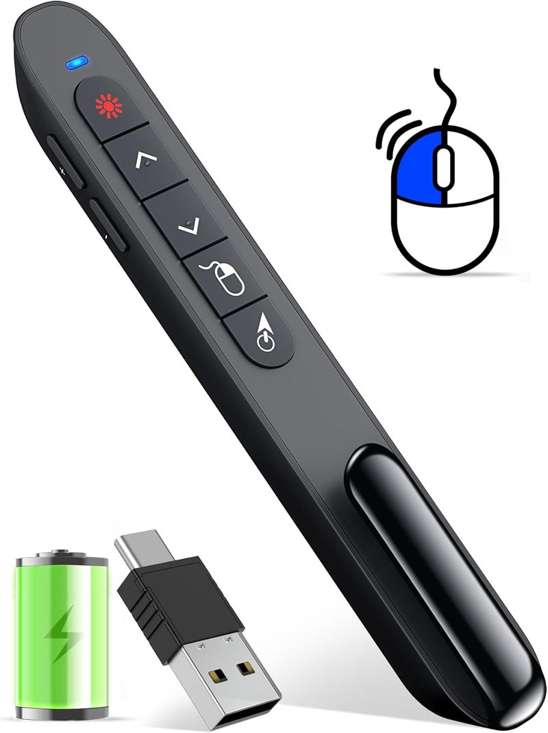 HEYLACOOLX Air Mouse Clicker for Presentation Rechargeable,Presenter Clicker Remote for Classroom Teacher, RF 2.4GHz USB Wireless Presentation PPT Clicker Slide Advancer for Mac, Windows, Laptop, Keynote - Image 1
